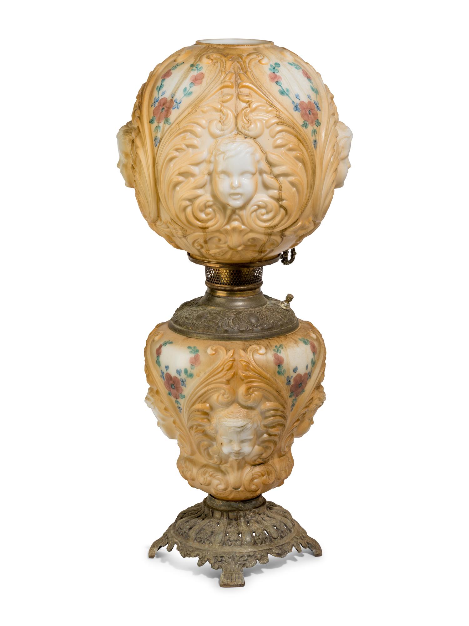 A Molded and Polychrome Decorated Ceramic Lamp