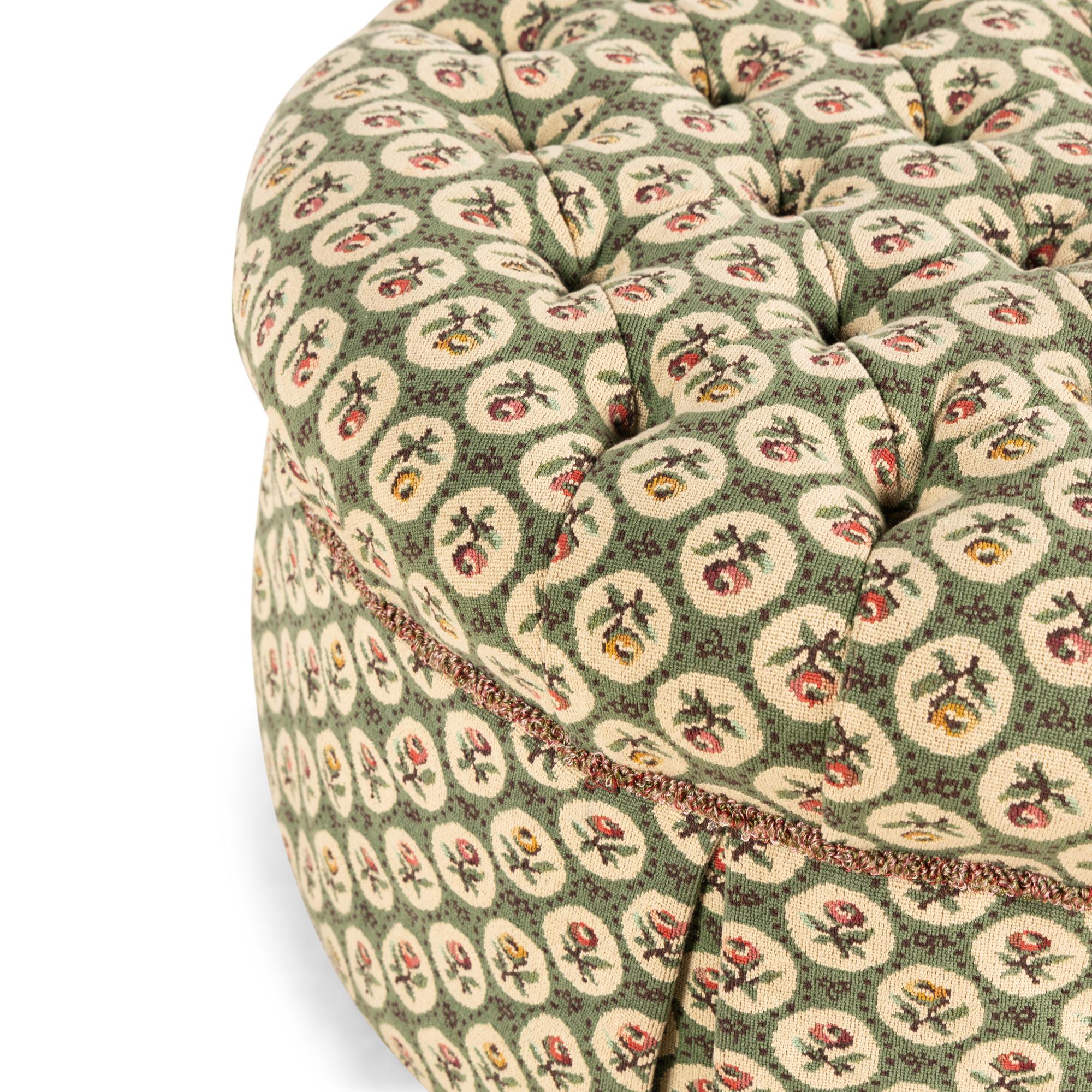 A Custom Button-Tufted Circular Ottoman