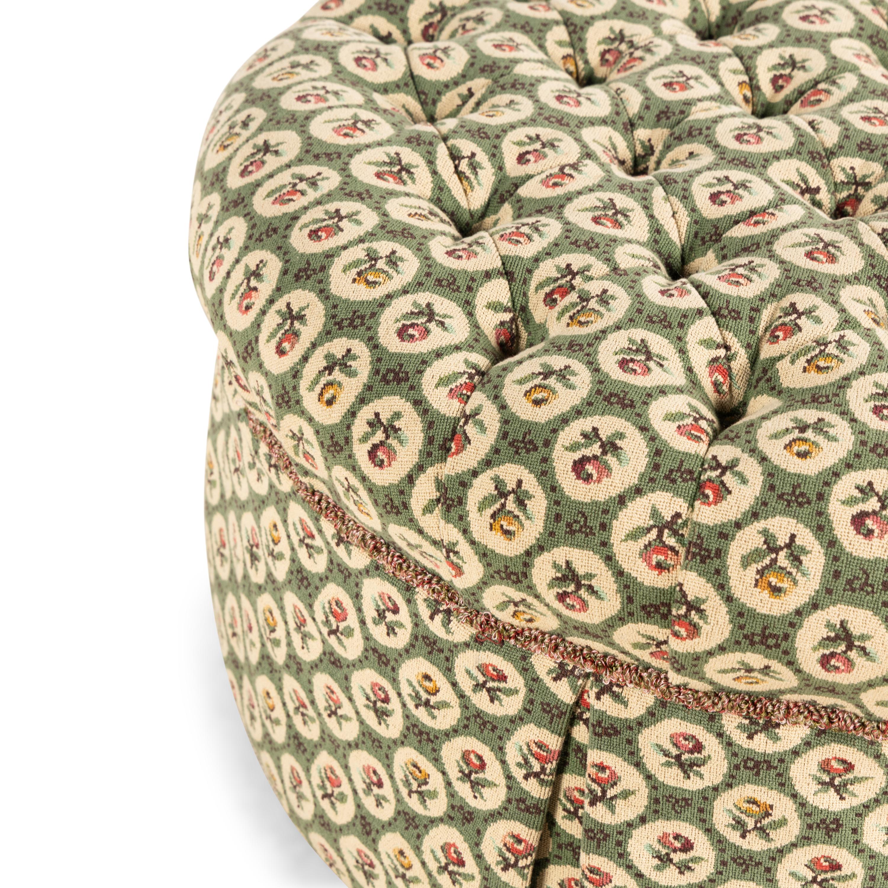 A Custom Button-Tufted Circular Ottoman
