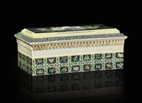 An unusual Chinese famille noire rectangular porcelain stand or cover 黑彩瓷座或蓋子