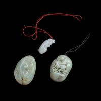 Three Chinese White Jade Carvings, 20th Century 近代 青白玉把件三枚