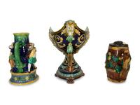 An English Majolica Compote and a Minton Majolica Pitcher and Lidded Jug — 19th Century
