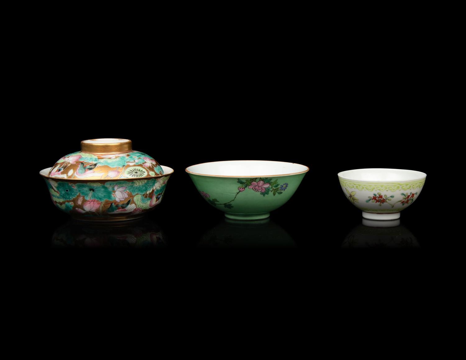 Three Chinese Famille Rose Porcelain Bowls