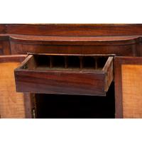 A Miniature Late Federal Tiger Maple and Walnut Hinged Lid Sideboard
