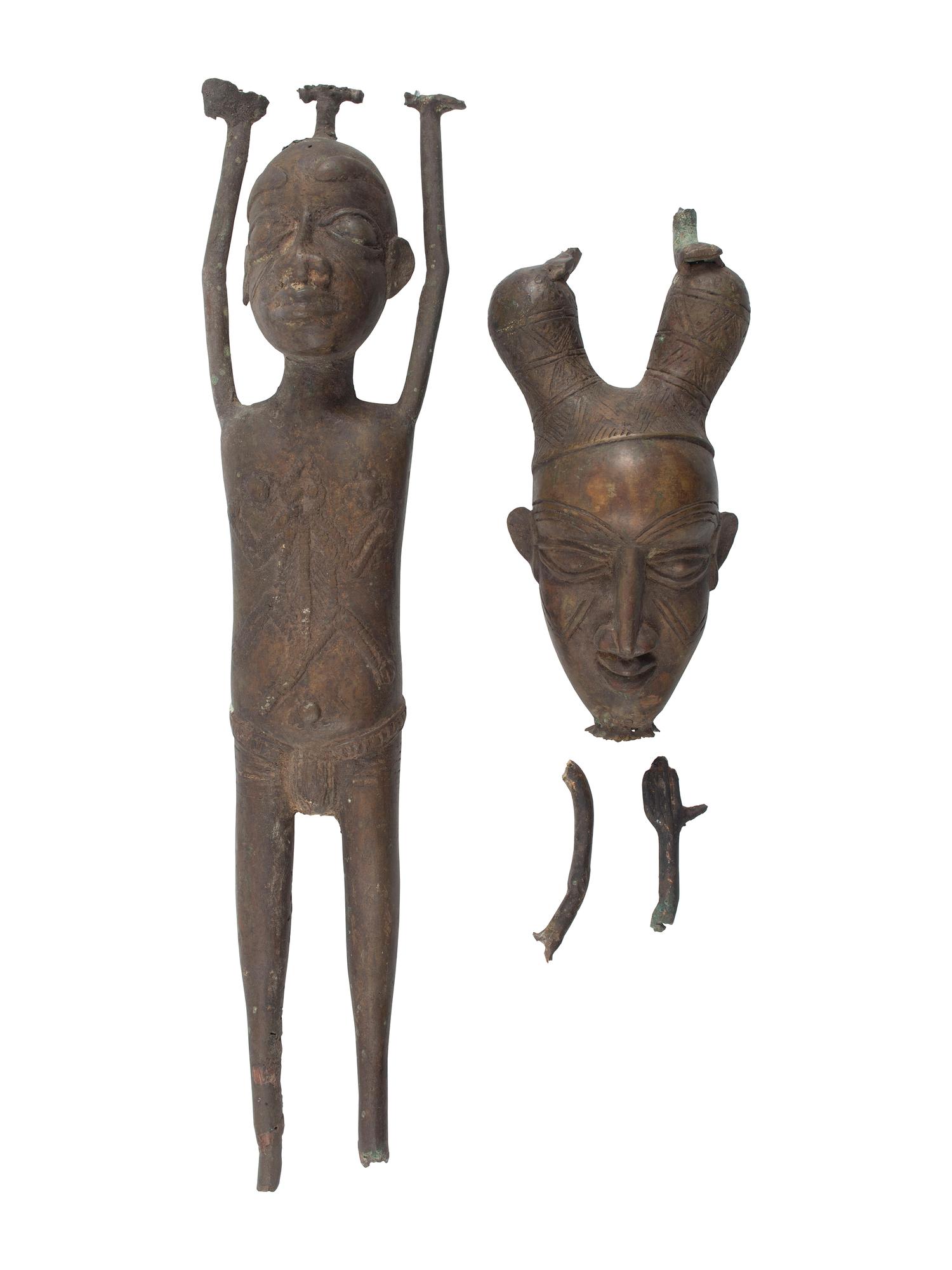Two Benin Bronze Figural Throne Chairs