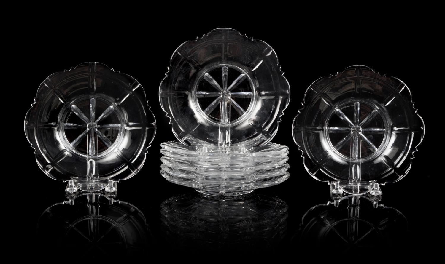 A Set of Twenty-Four William Yeoward Glass Plates Diameter 6 3/4 inches.
