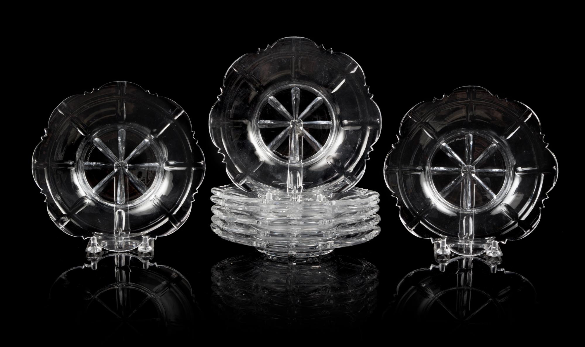 A Set of Twenty-Four William Yeoward Glass Plates Diameter 6 3/4 inches.