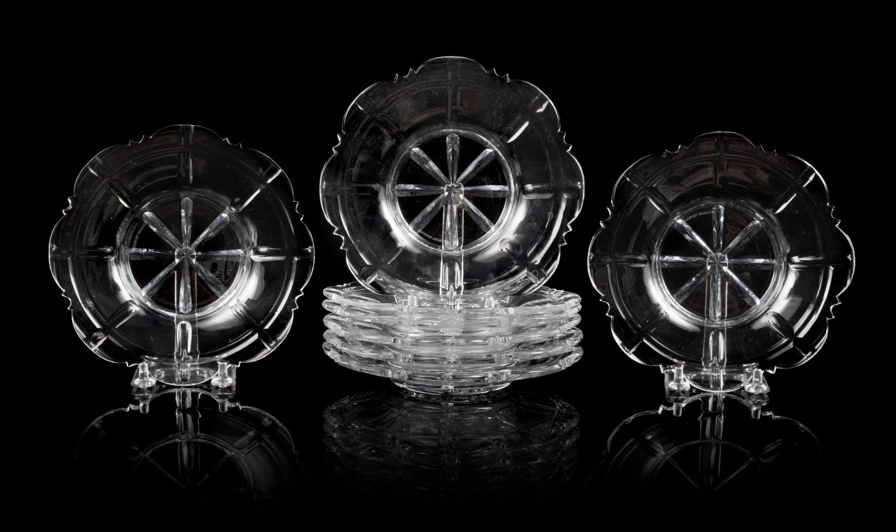 A Set of Twenty-Four William Yeoward Glass Plates Diameter 6 3/4 inches.
