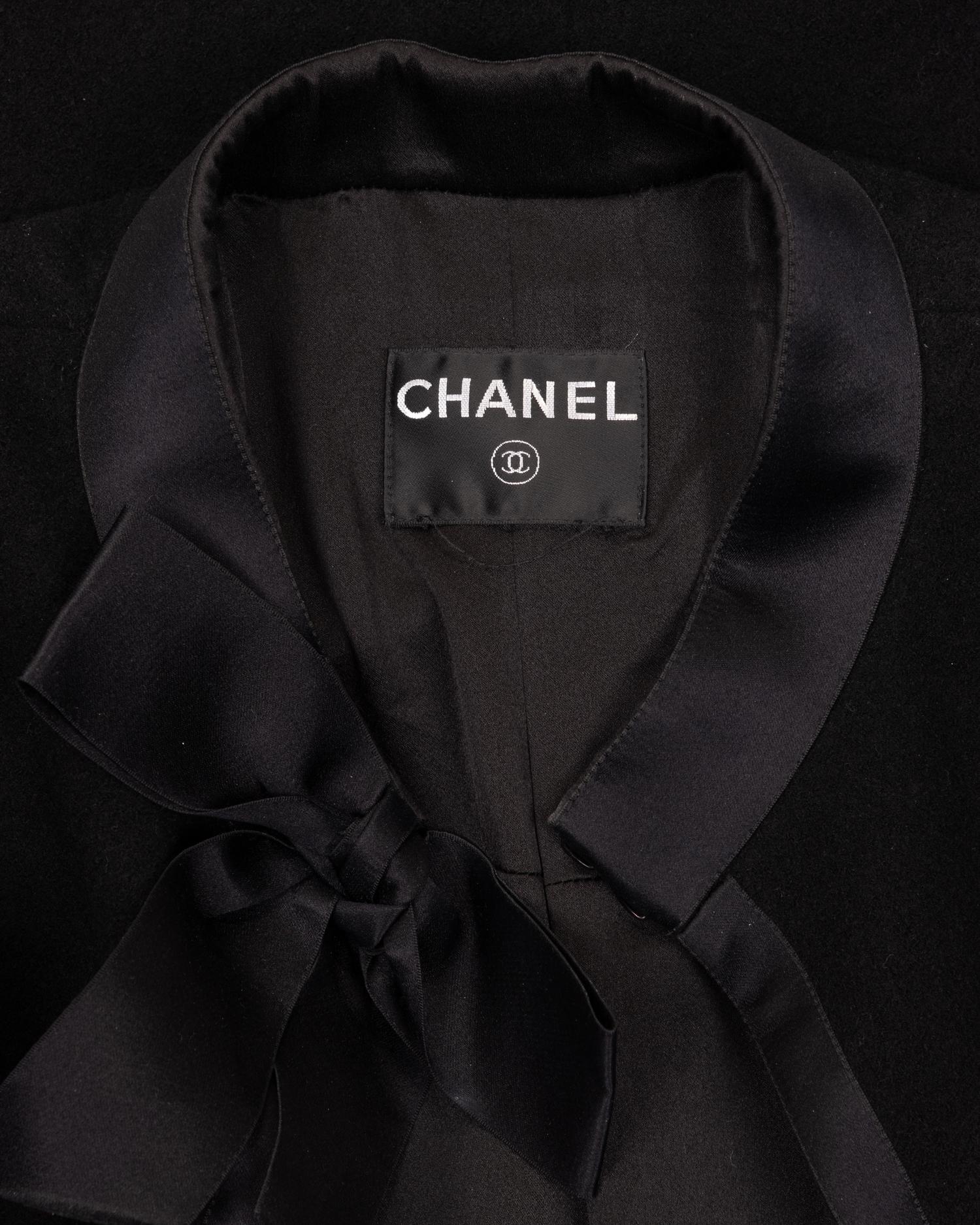 Chanel Wool Coat with Satin Trim and Bow, 1990-2000s
