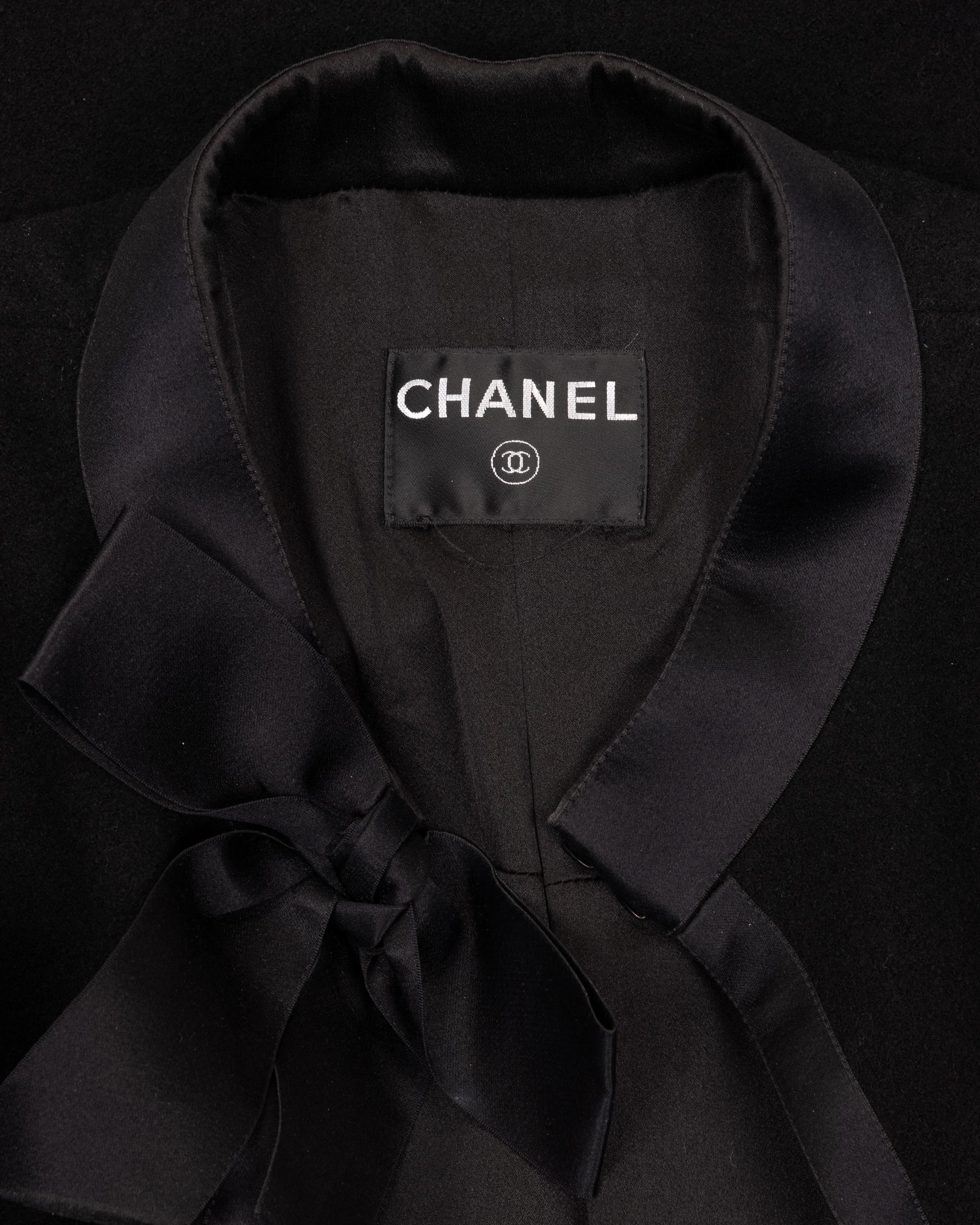 Chanel Wool Coat with Satin Trim and Bow, 1990-2000s
