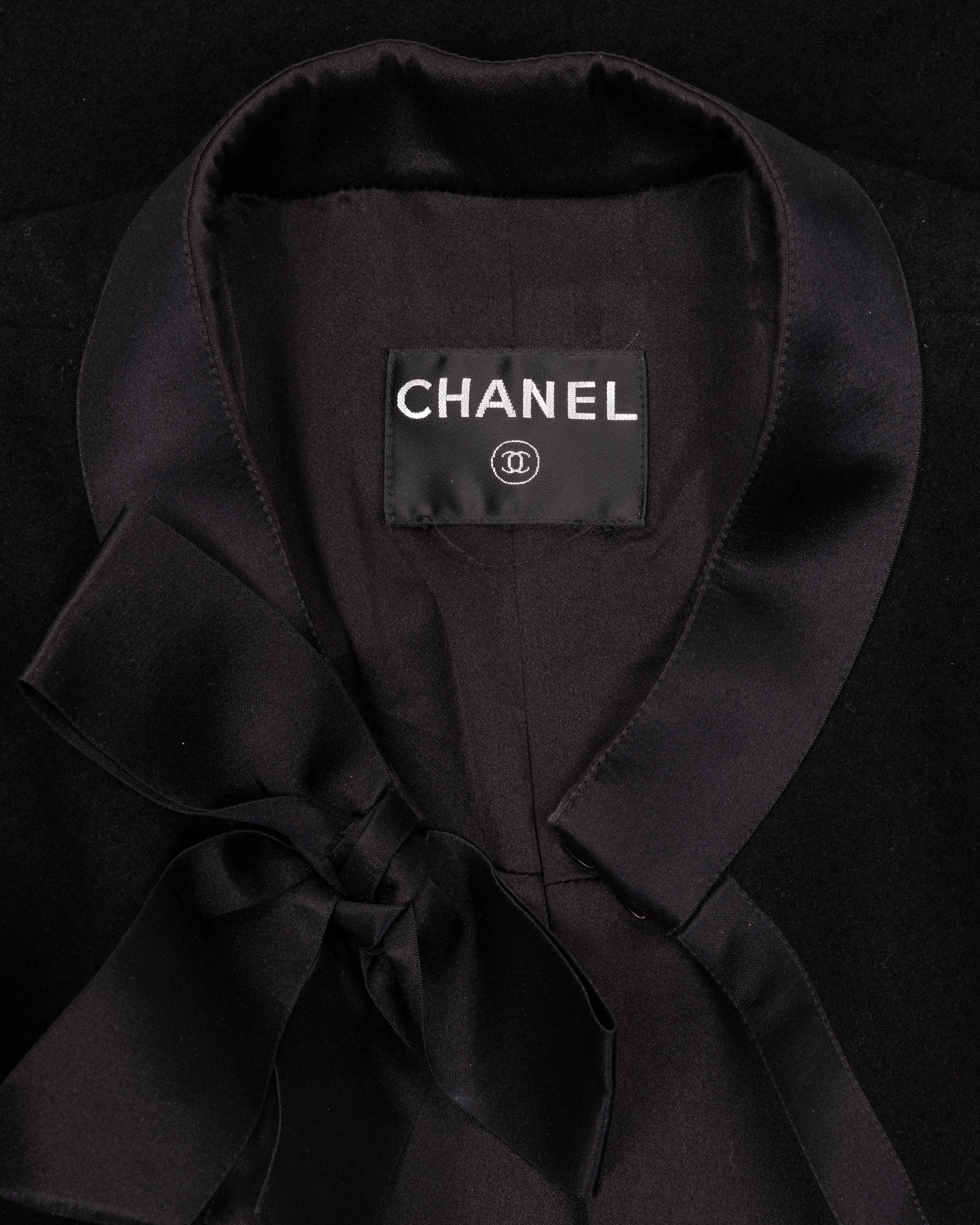 Chanel Wool Coat with Satin Trim and Bow, 1990-2000s
