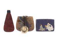 Three Japanese Painted Leather Tobacco Purses