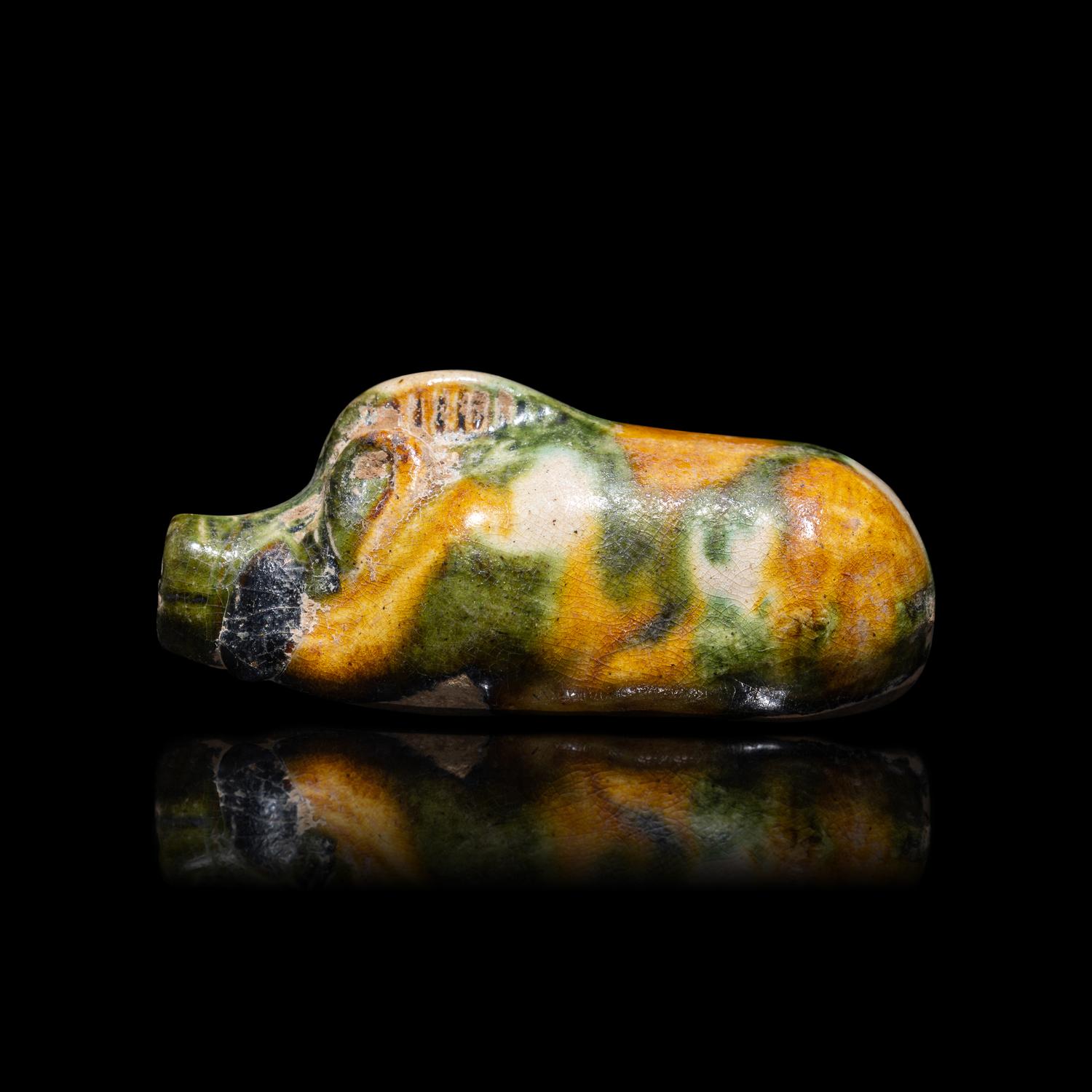 A Small Chinese Sancai Glazed Pottery Boar, Tang Dynasty — 唐 三彩陶豬