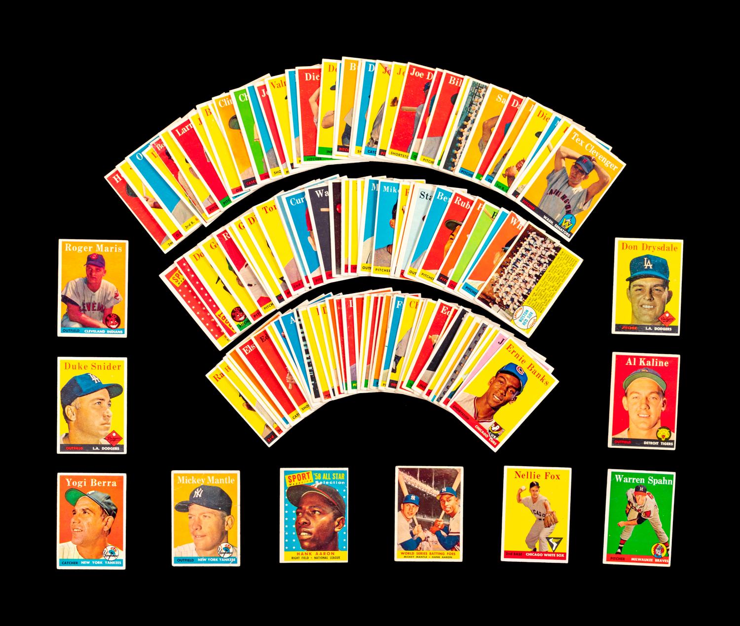 A Group of 133 1958 Topps Baseball Cards Including Roger Maris Rookie and Mickey Mantle,