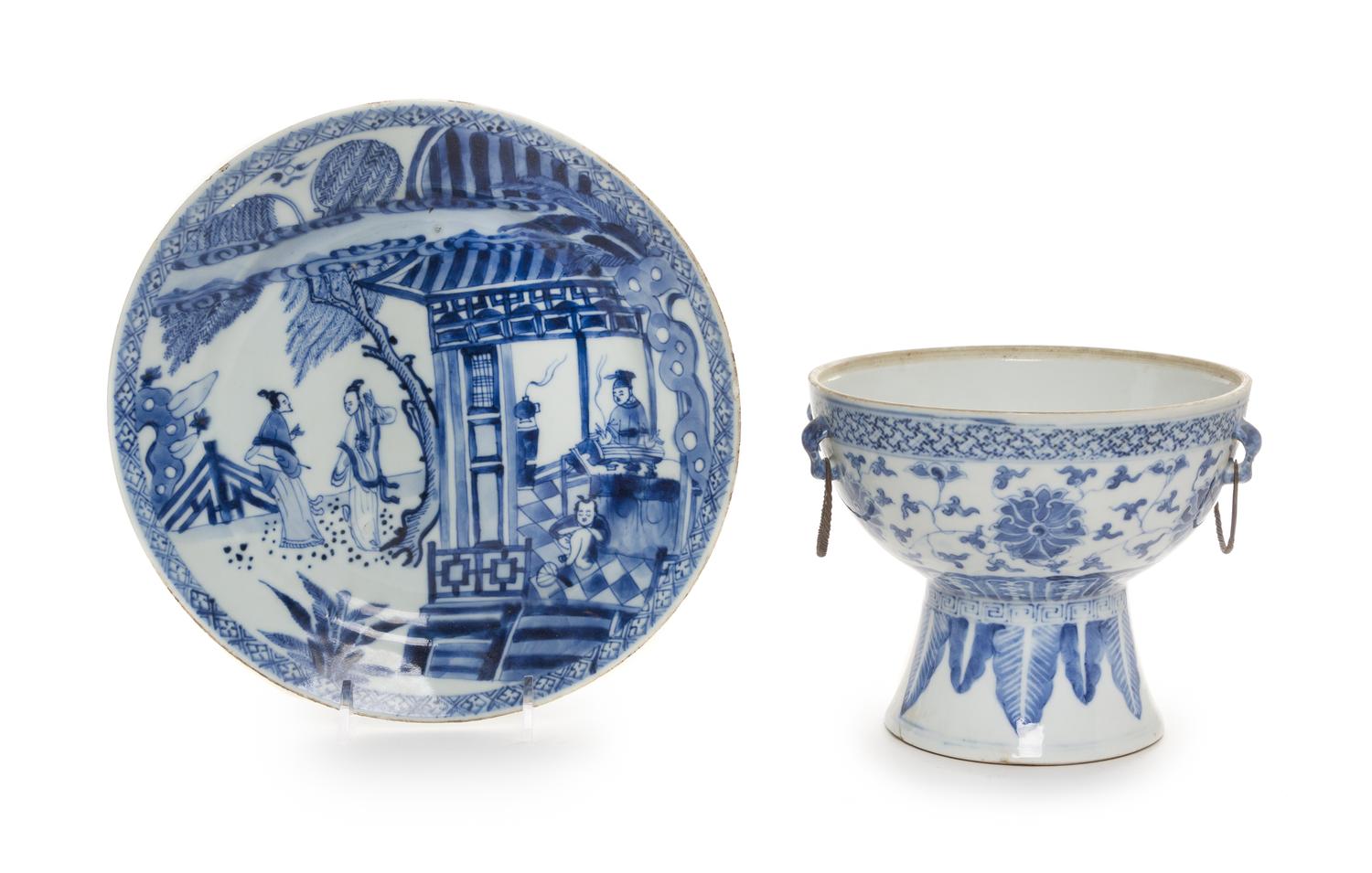 Two Blue and White Porcelain Articles Diameter of larger 9 inches. — QING DYNASTY (1644-1912)