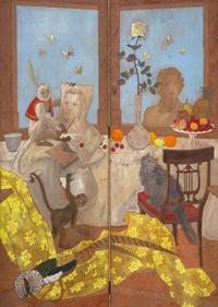 A Painted Canvas Four-Panel Floor Screen by Frederick Arthur Jessup (Australian, 1920-2007)