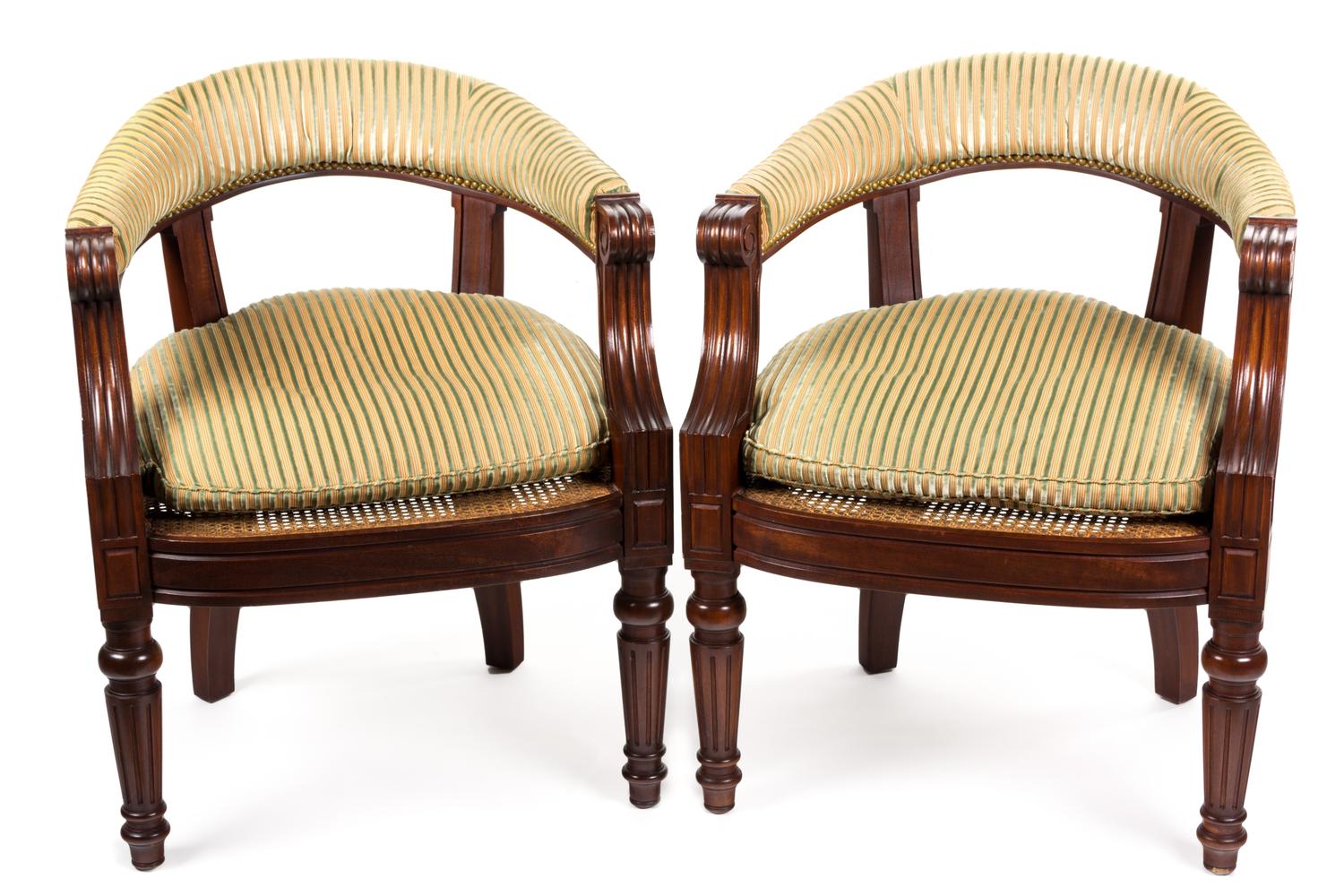 A Pair of Regency Style Mahogany Tub-Back Chairs Height 32 1/2 inches