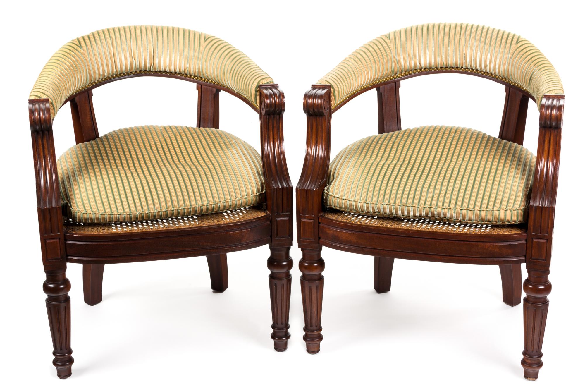 A Pair of Regency Style Mahogany Tub-Back Chairs Height 32 1/2 inches