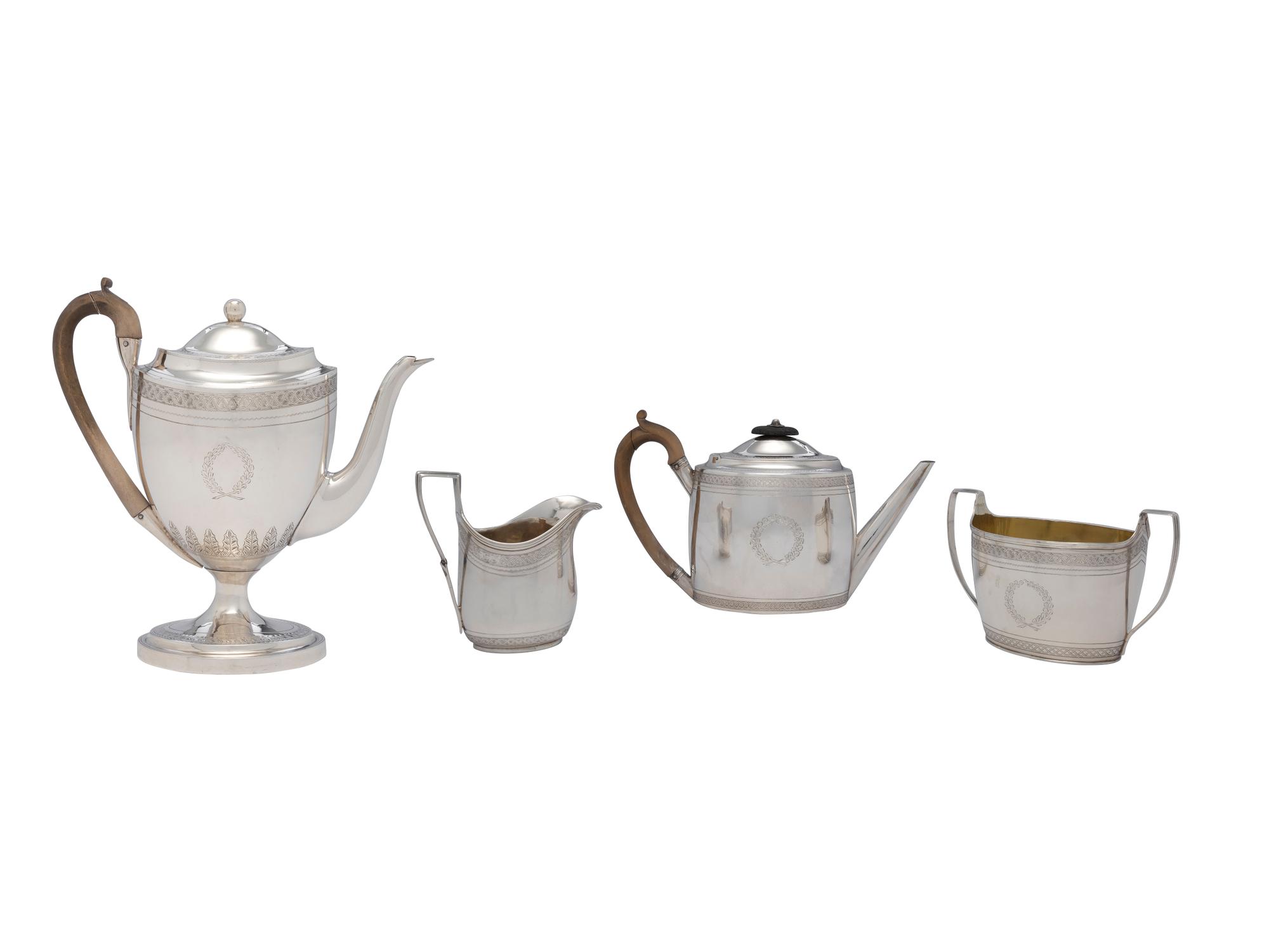 A George III Silver Assembled Four-Piece Tea and Coffee Service