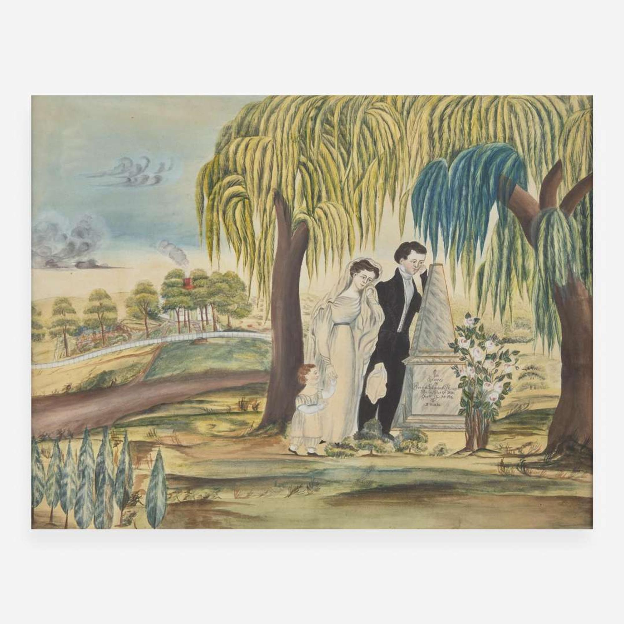 American School 19th century, A Mourning Picture, probably New London, CT, dated "1826"