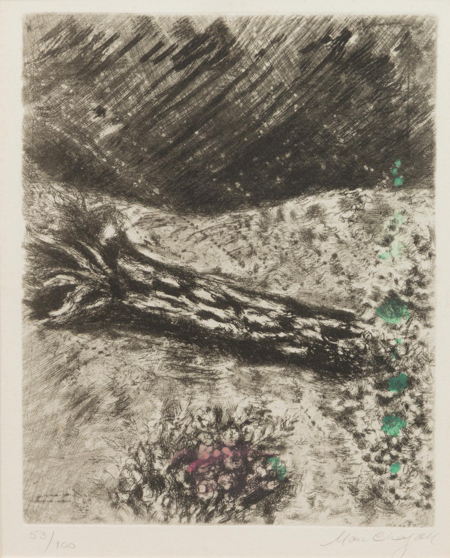 Marc Chagall, (French, 1887-1985) , La chene et le roseau, pl. 12 from La Fontaine, 1952