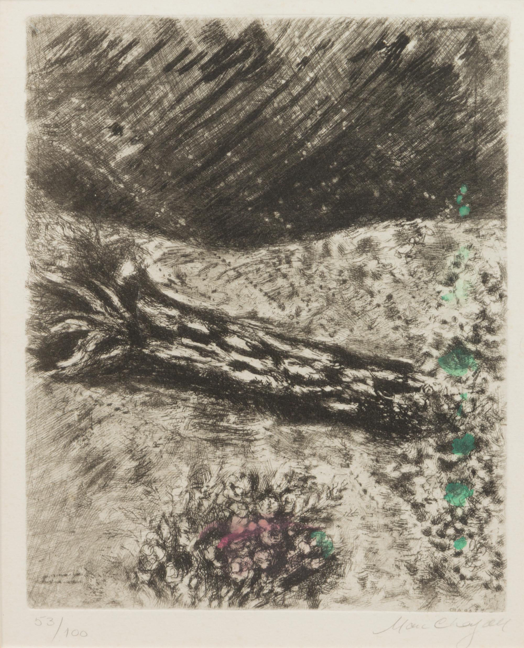 Marc Chagall, (French, 1887-1985) , La chene et le roseau, pl. 12 from La Fontaine, 1952