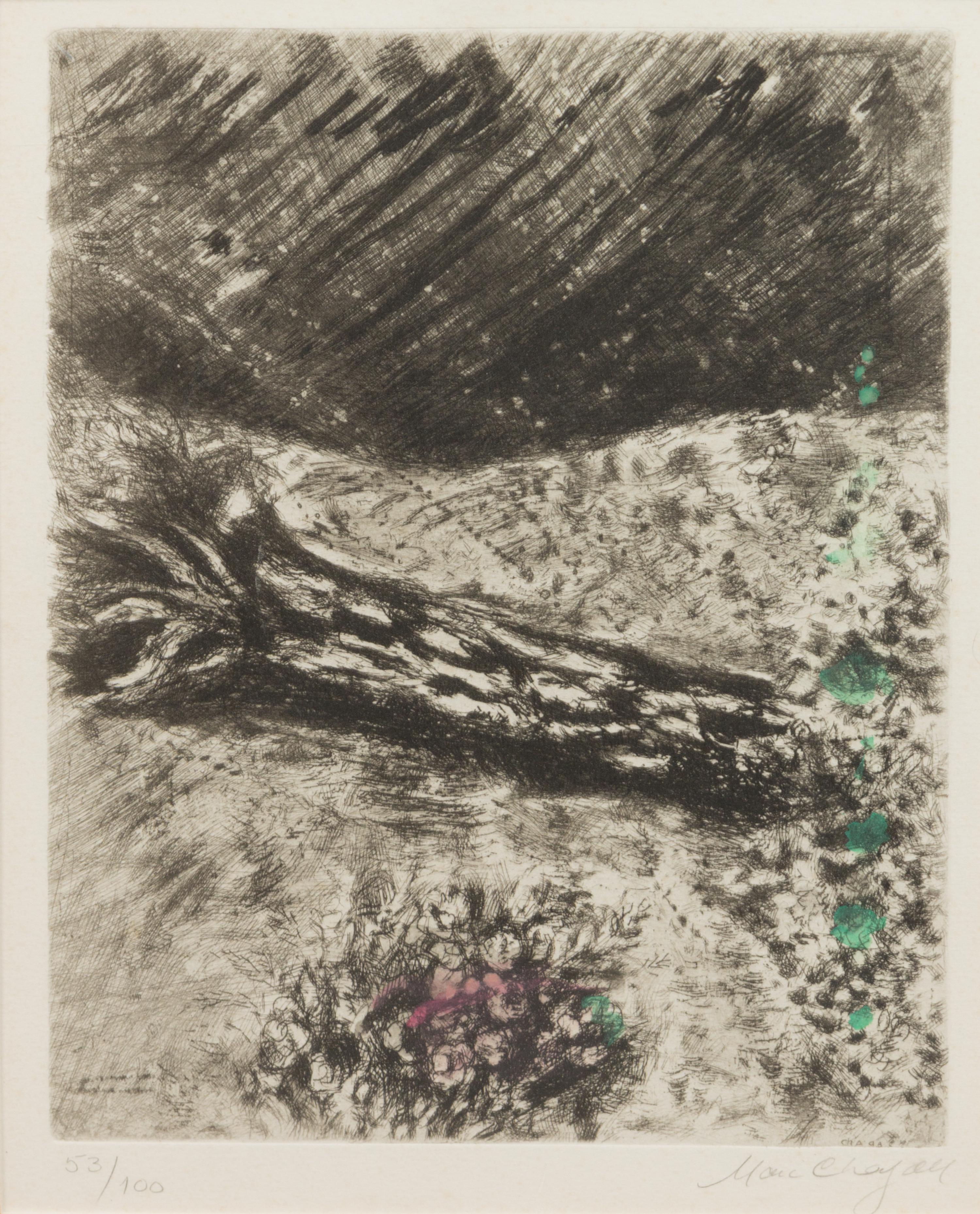 Marc Chagall, (French, 1887-1985) , La chene et le roseau, pl. 12 from La Fontaine, 1952