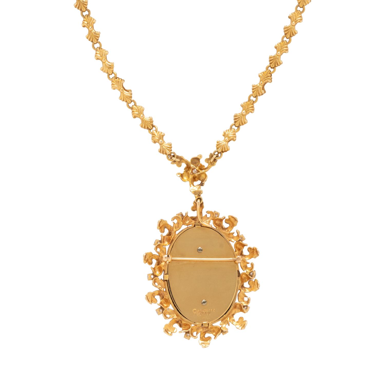 RONDETTE, YELLOW GOLD AND DIAMOND PENDANT NECKLACE