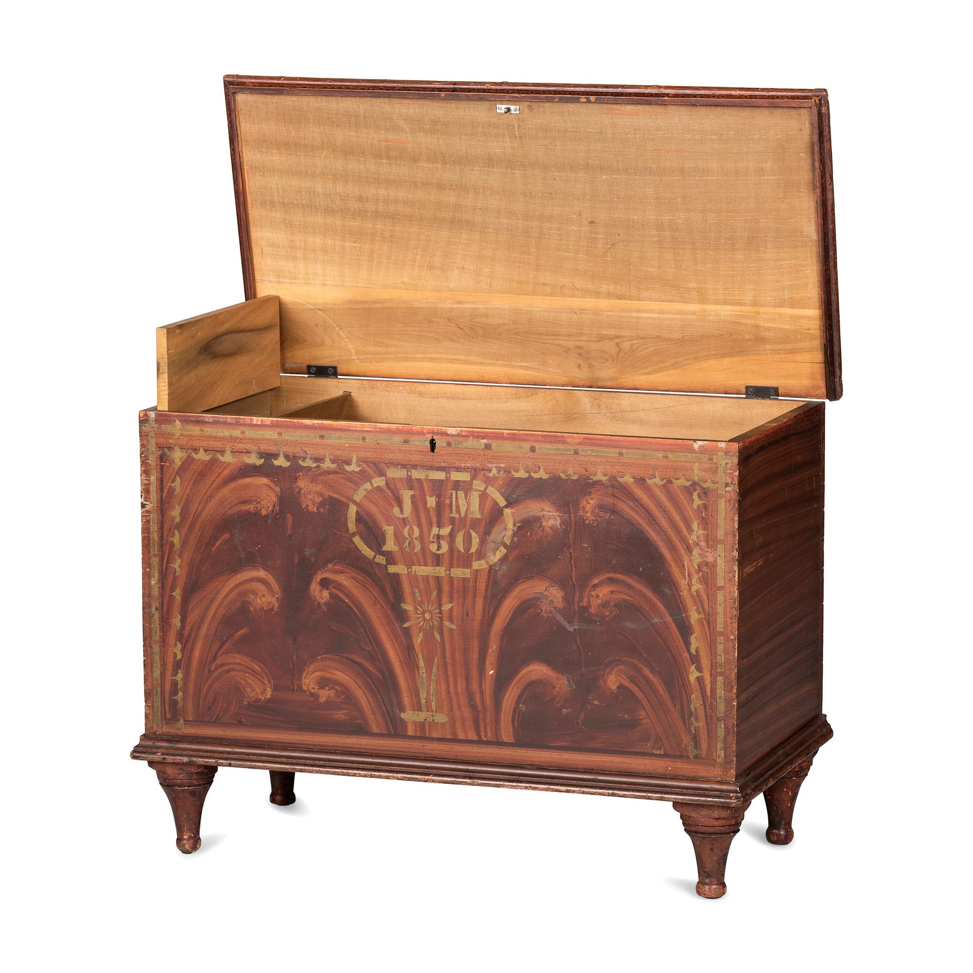 A Wooster, Ohio Grain Painted and Stencil Decorated Poplar Blanket Chest