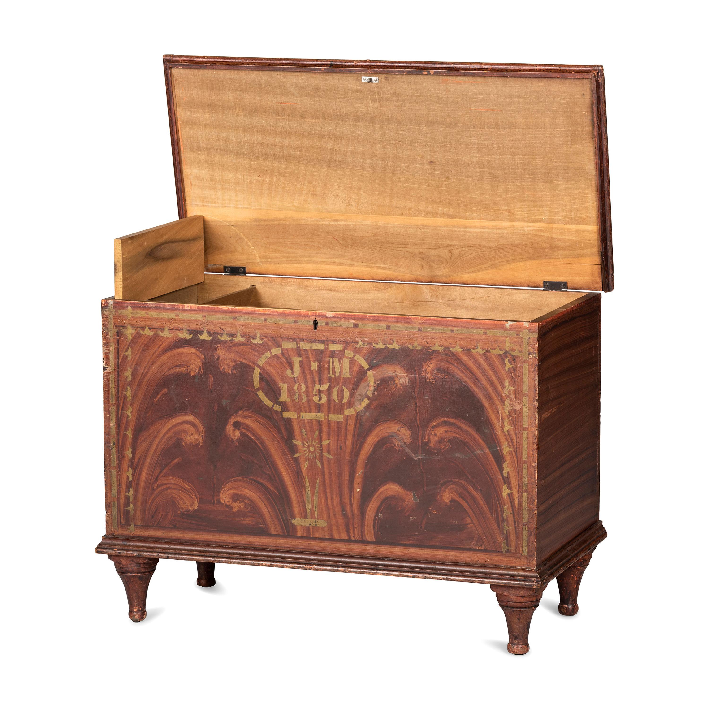 A Wooster, Ohio Grain Painted and Stencil Decorated Poplar Blanket Chest