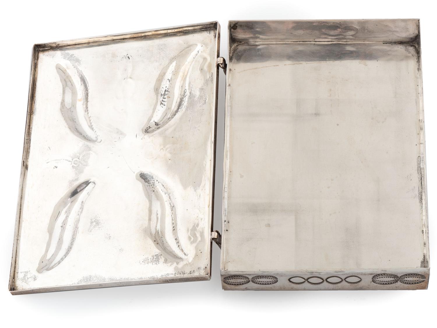 Navajo Heavily Stamped Silver Lidded Box, with Repoussé Accents