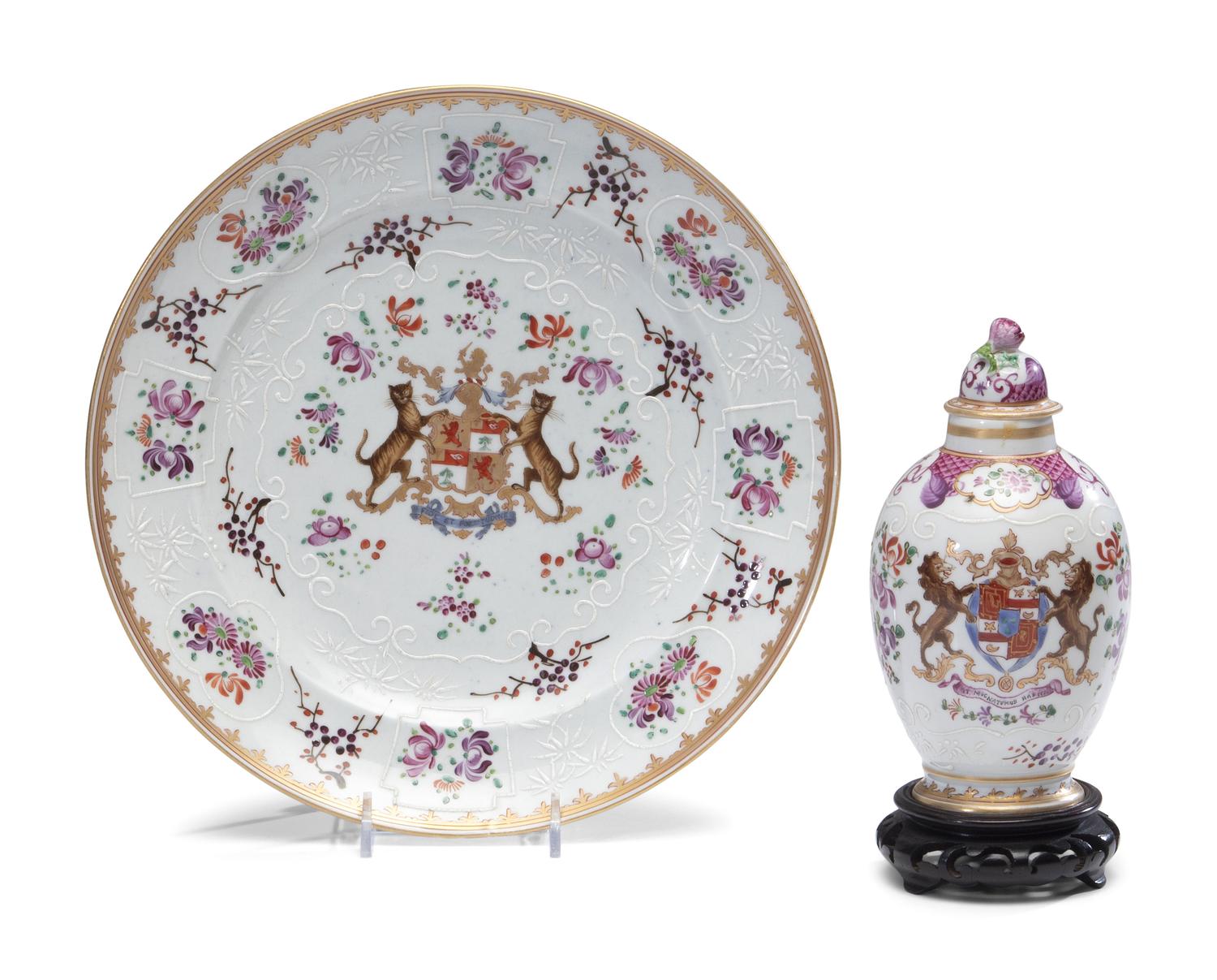 An Edmé Samson Armorial Charger and Covered Jar