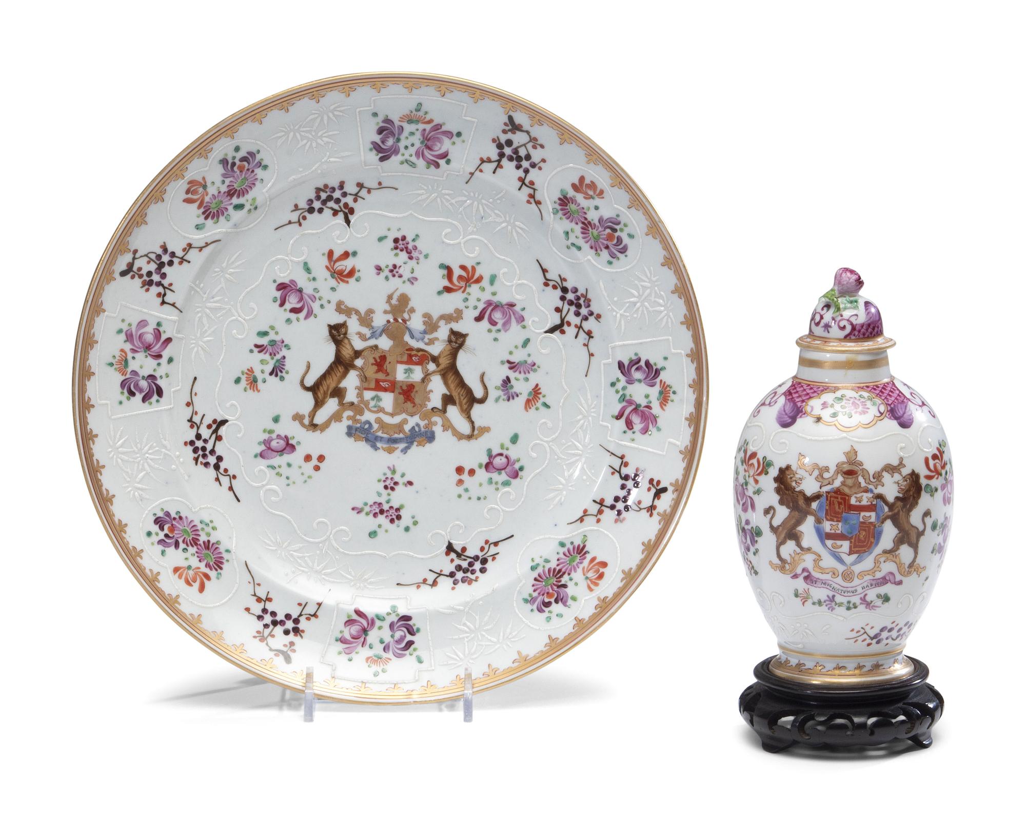 An Edmé Samson Armorial Charger and Covered Jar
