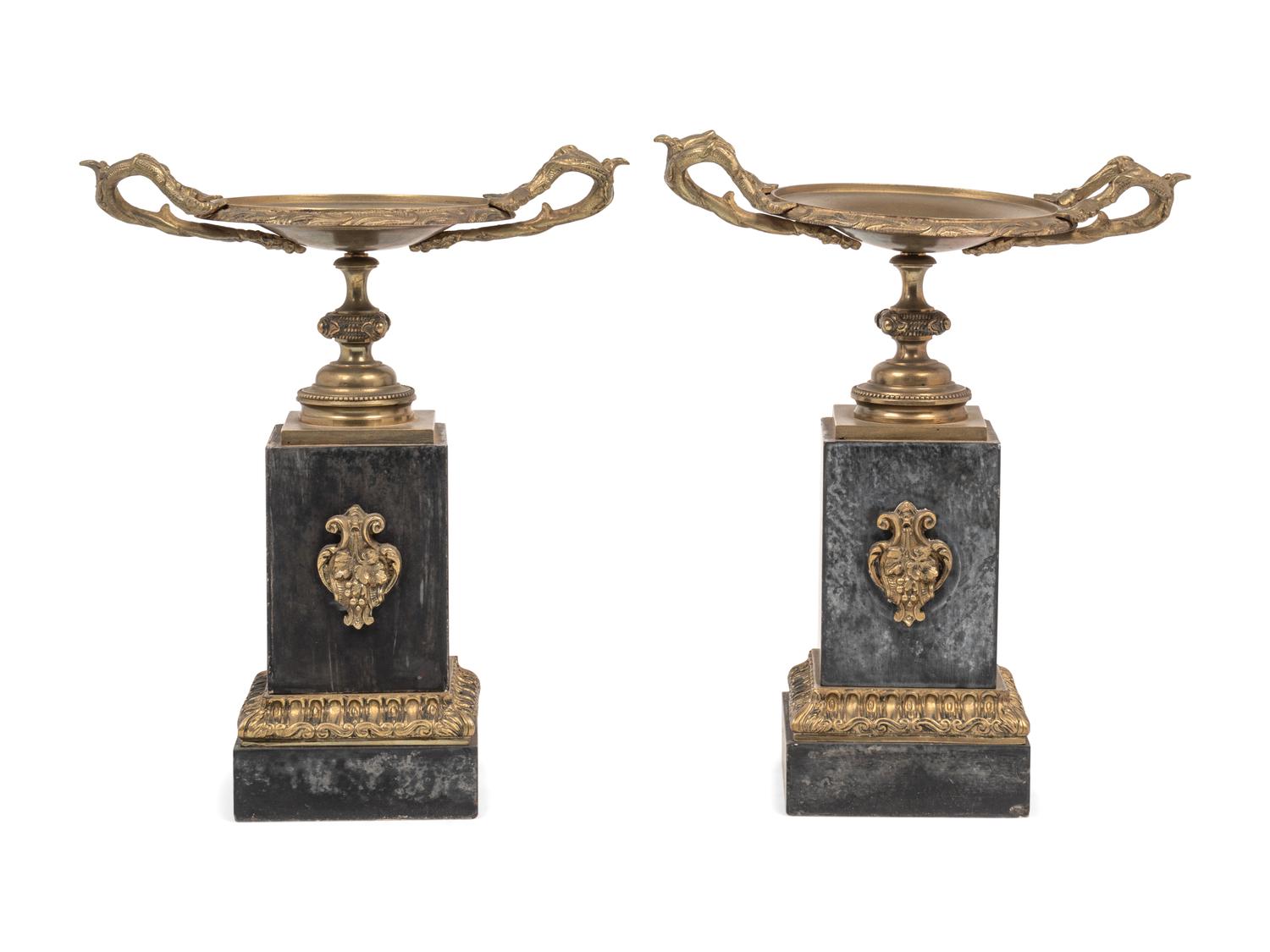 Two Pairs of Continental Gilt Bronze and Marble Tazze