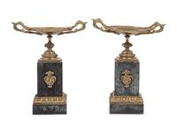 Two Pairs of Continental Gilt Bronze and Marble Tazze