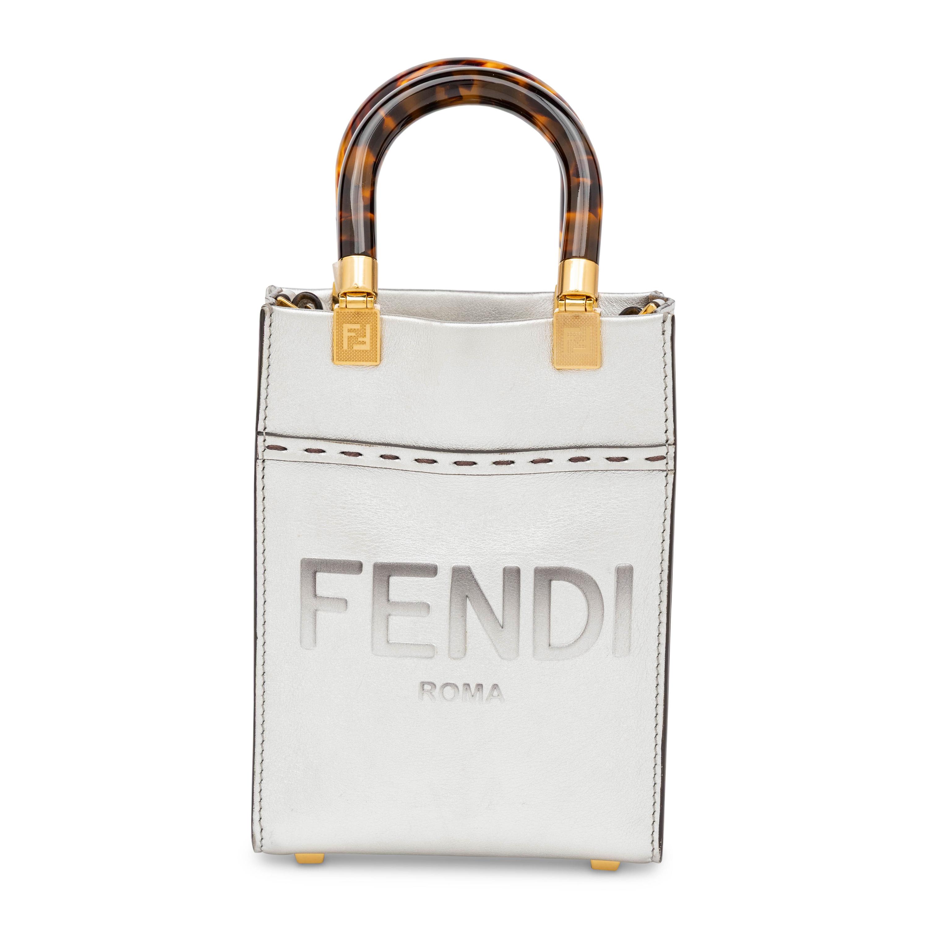 Fendi, Metallic Silver Mini Sunshine Shopper Tote