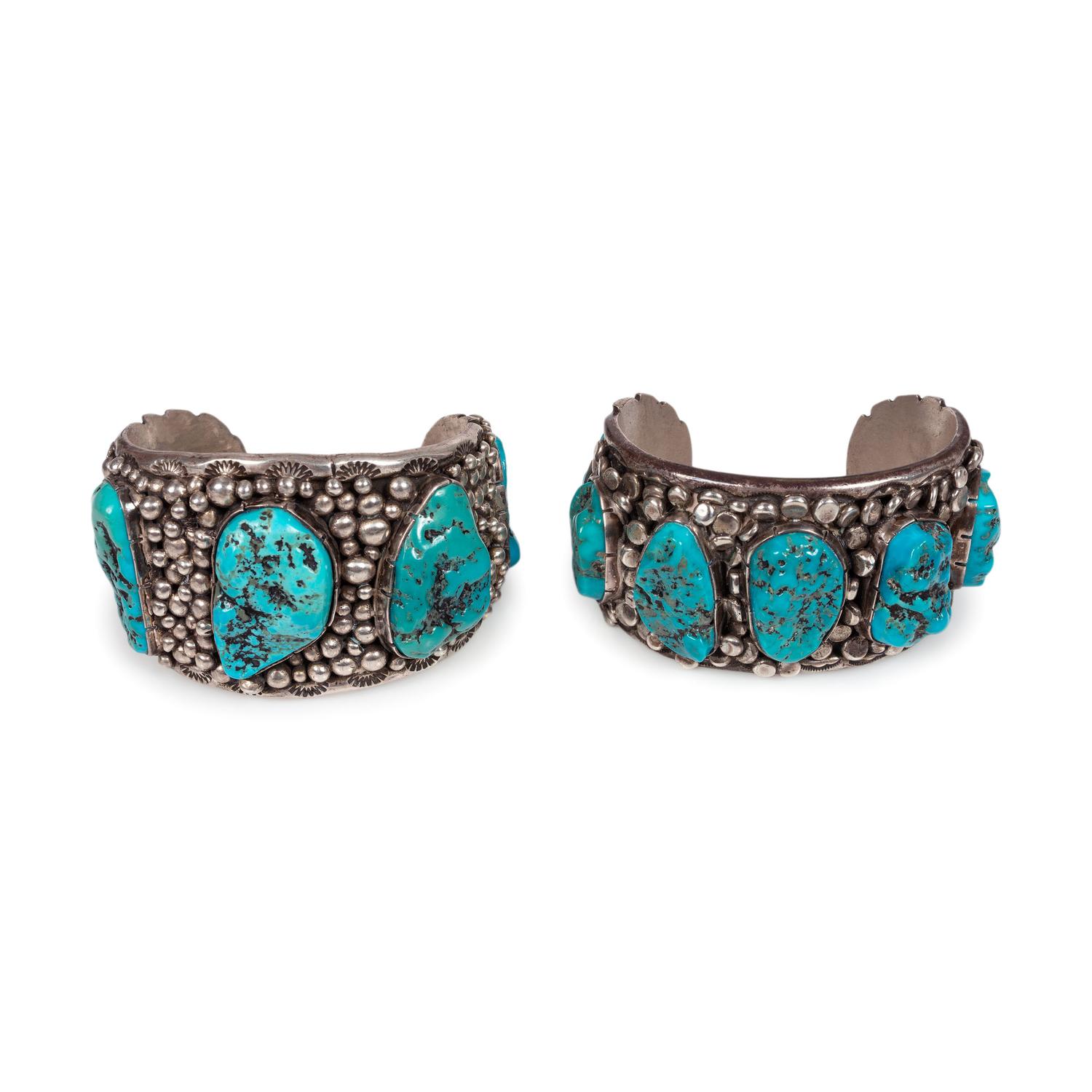 Navajo Silver and Turquoise Cuff Bracelets