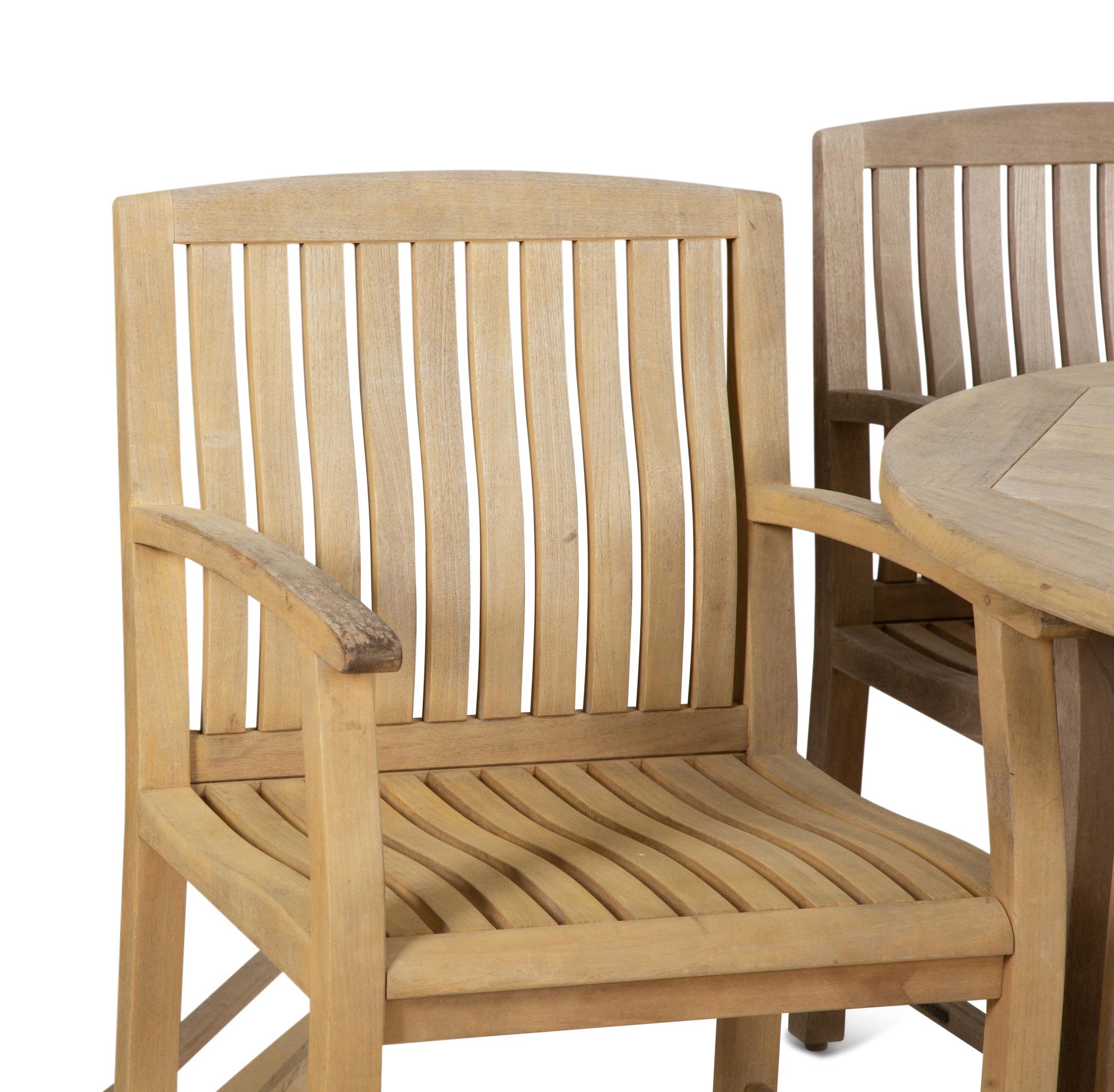A Contemporary Teak Outdoor Dining Table and Four Chairs