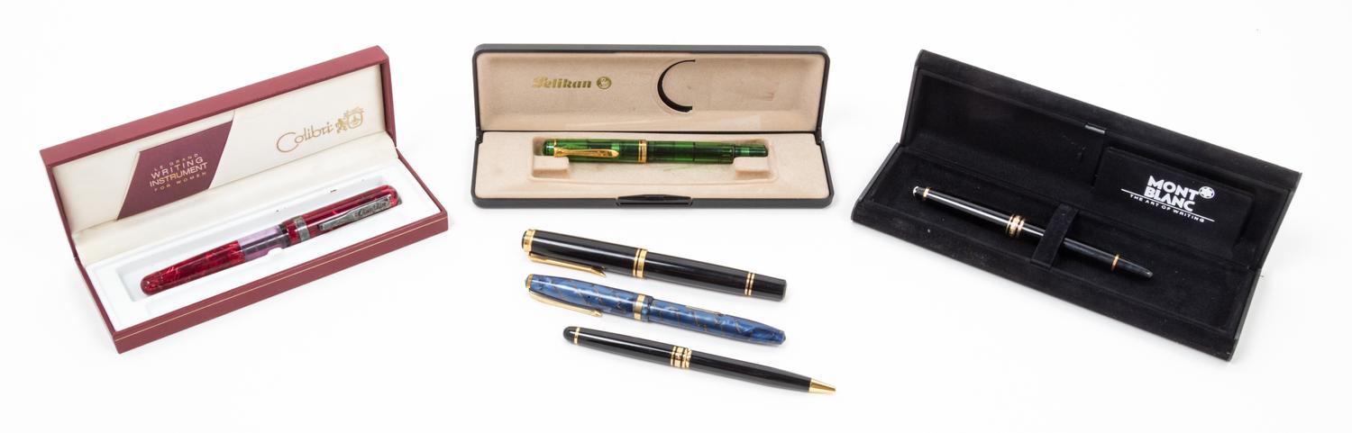 A Group of Six Pens Length of longest 5 7/8 inches.