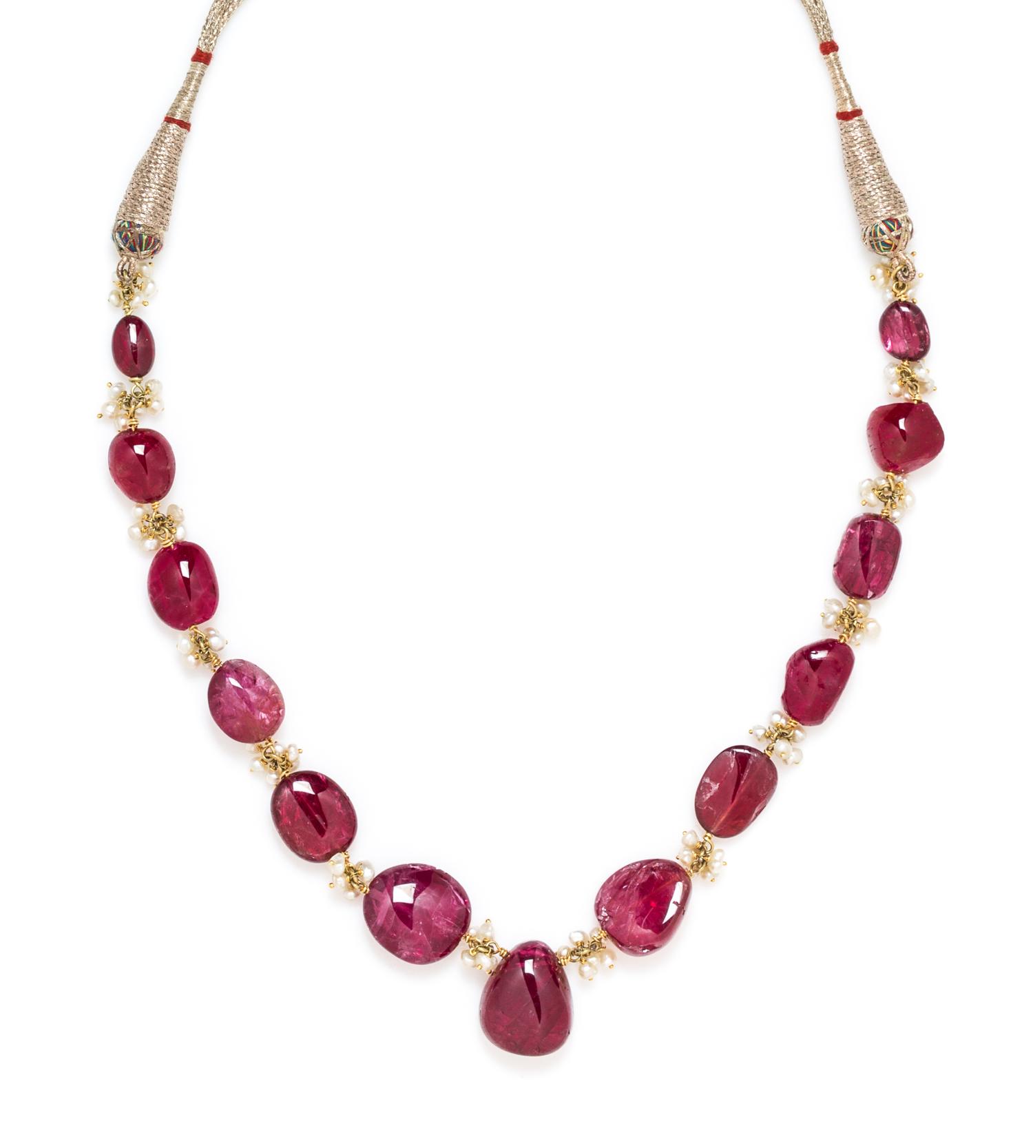 A Fine Spinel Bead and Natural Pearl Necklace,