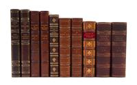 (BINDINGS) A group of 10 leather-bound volumes.
