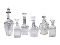 Six Cut and Etched Glass Decanters