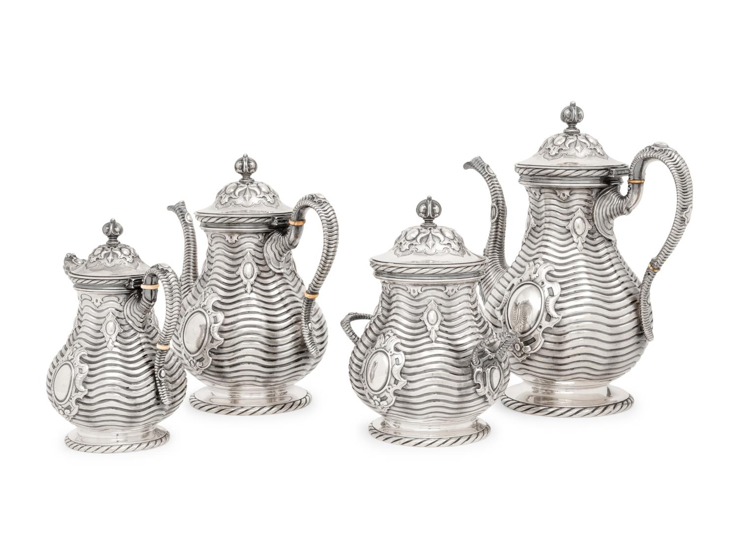 A Rare Grosjean and Woodward for Tiffany and Co. Silver Four-Piece Tea and Coffee Service