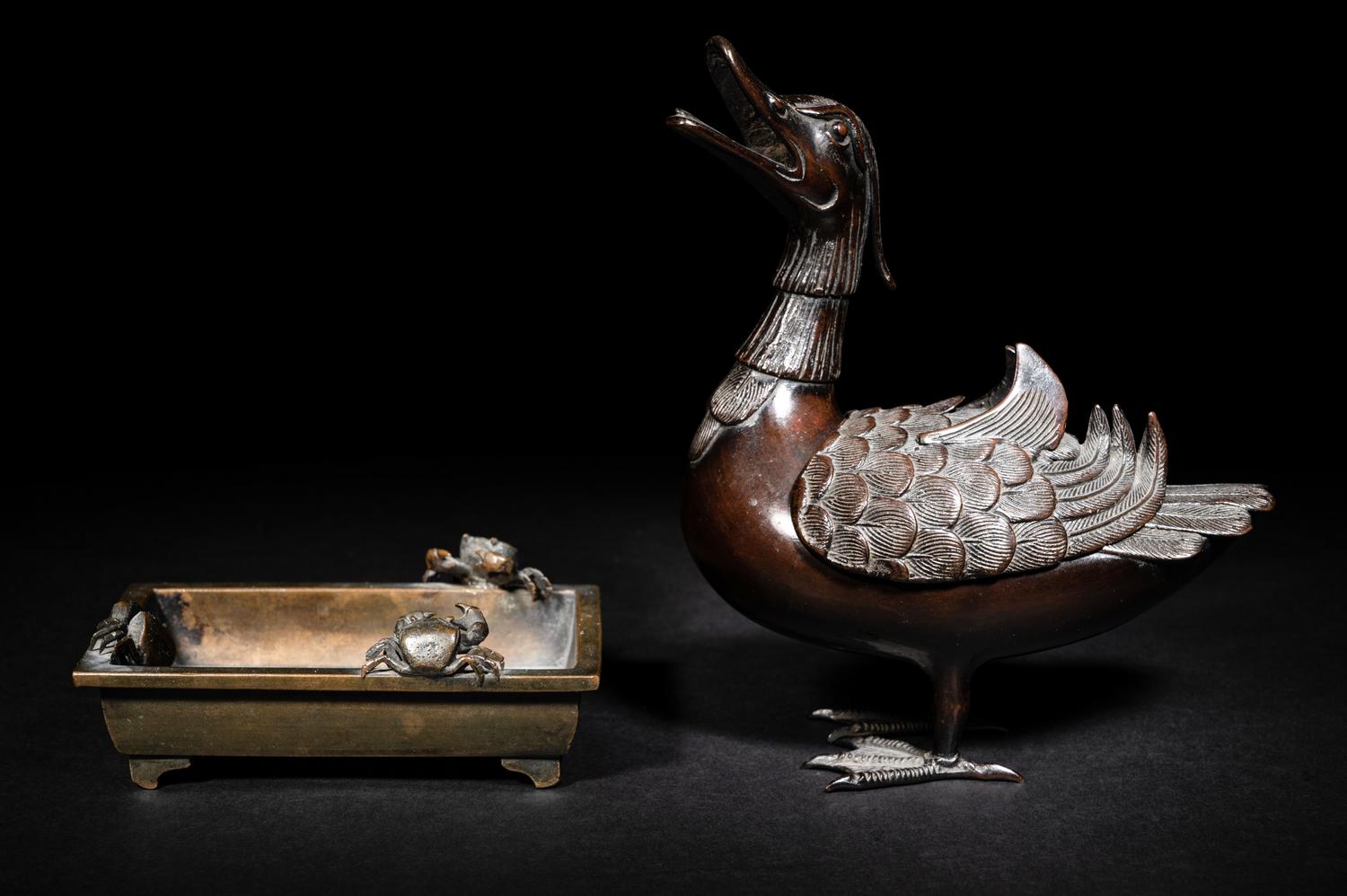 Two Japanese Bronze Incense Burners