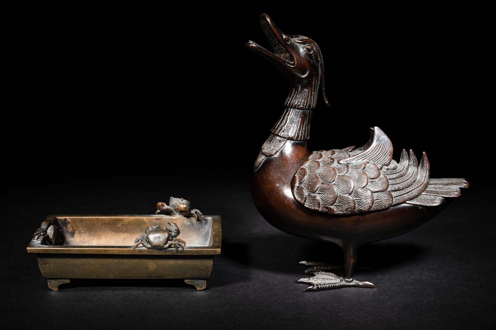 Two Japanese Bronze Incense Burners