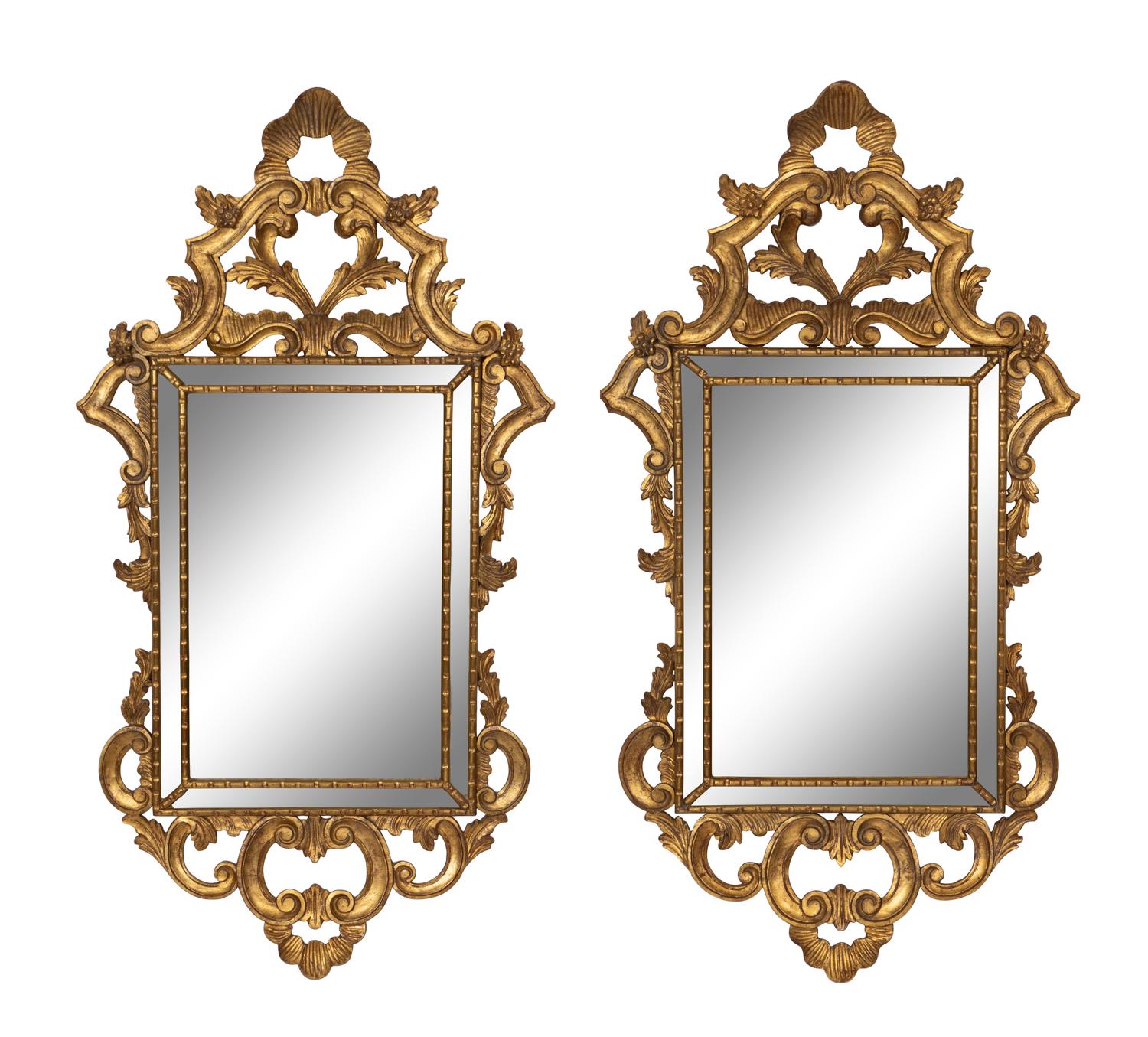 A Pair of Italian Baroque Style Giltwood Parclose Mirrors