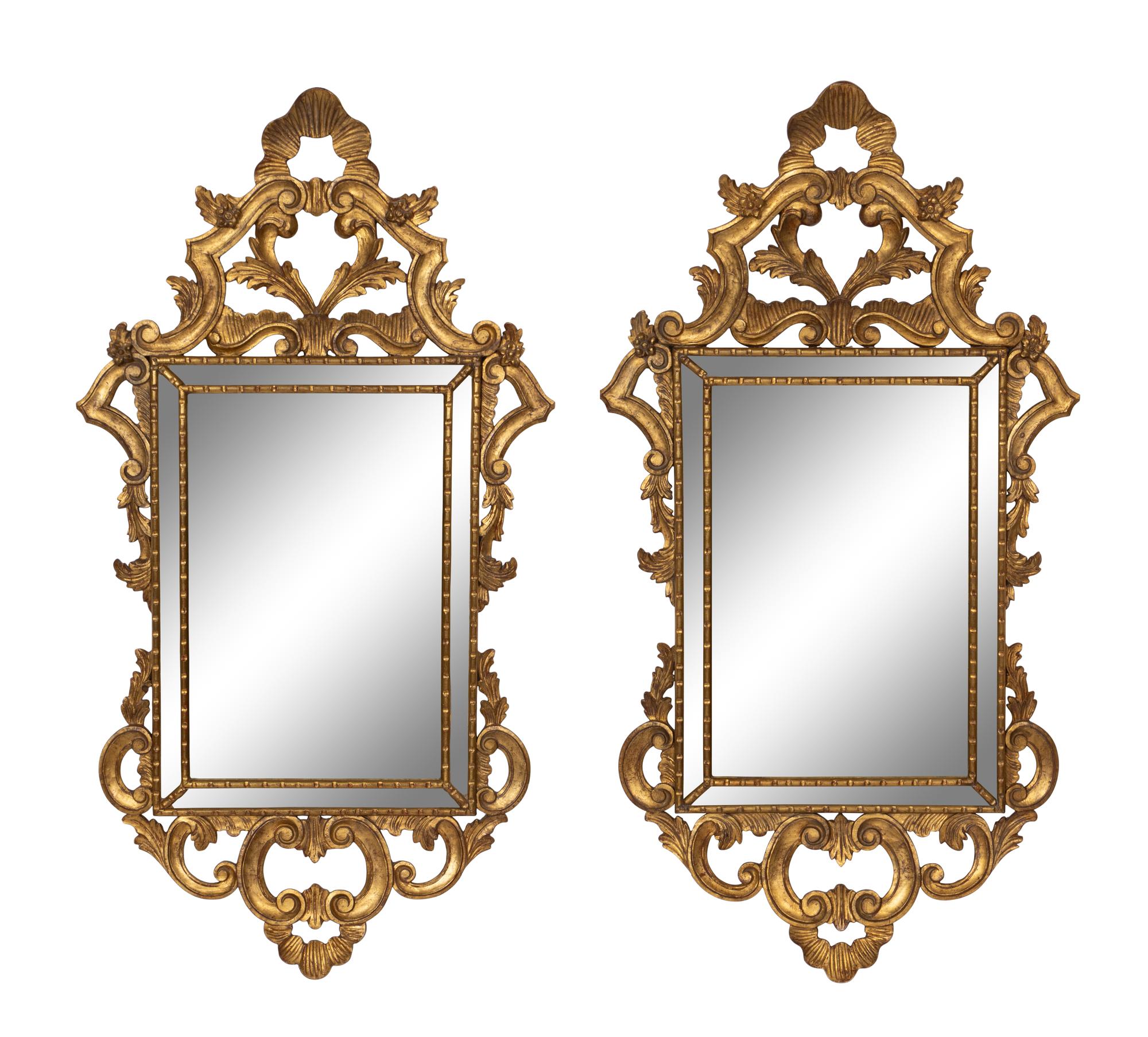 A Pair of Italian Baroque Style Giltwood Parclose Mirrors