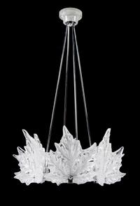 A Lalique Molded and Frosted Glass Chandelier Height 35 1/2 x diameter 21 inches. — POST-1945