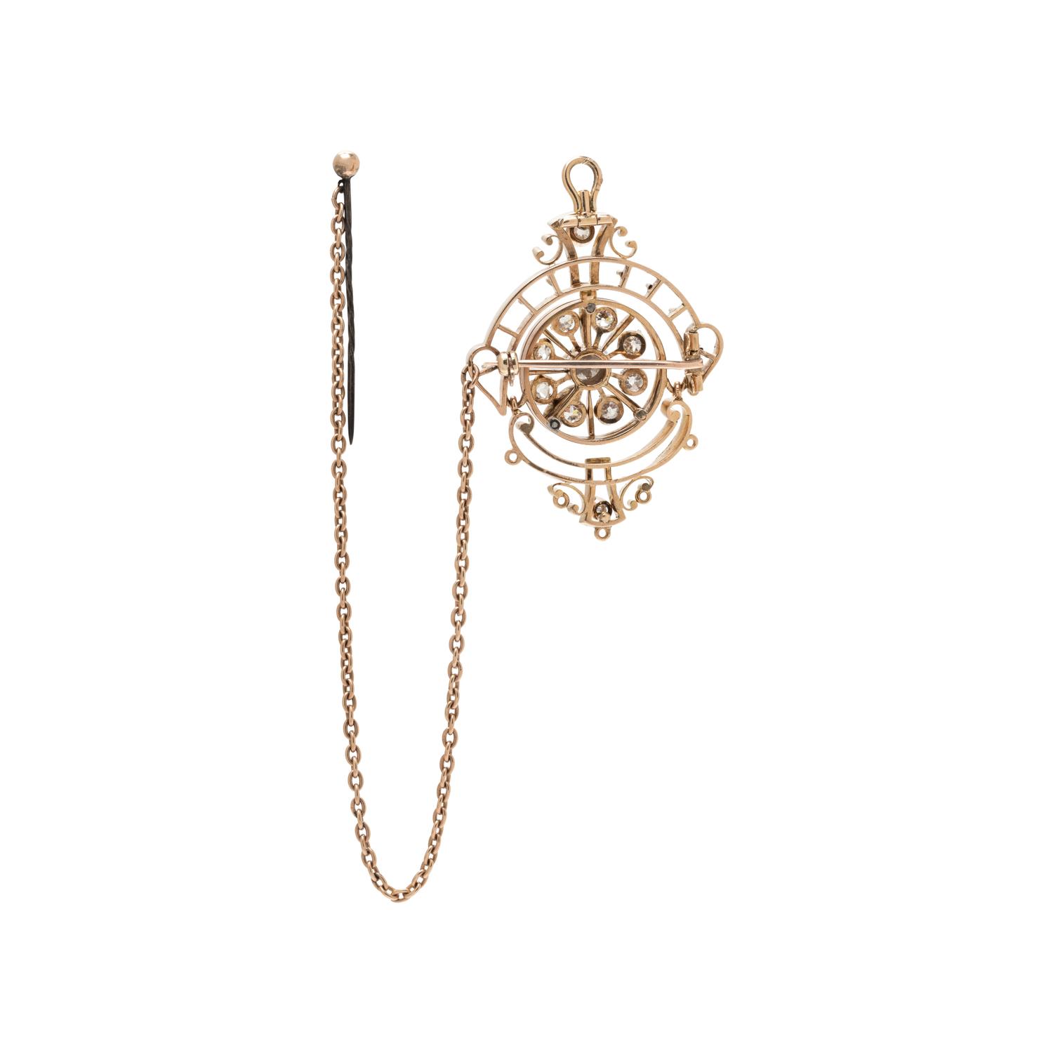 ANTIQUE, DIAMOND AND ENAMEL PENDANT/BROOCH