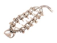 Navajo Silver Peyote Bird Squash Blossom Necklace, with Coral and Turquoise Chip Inlay